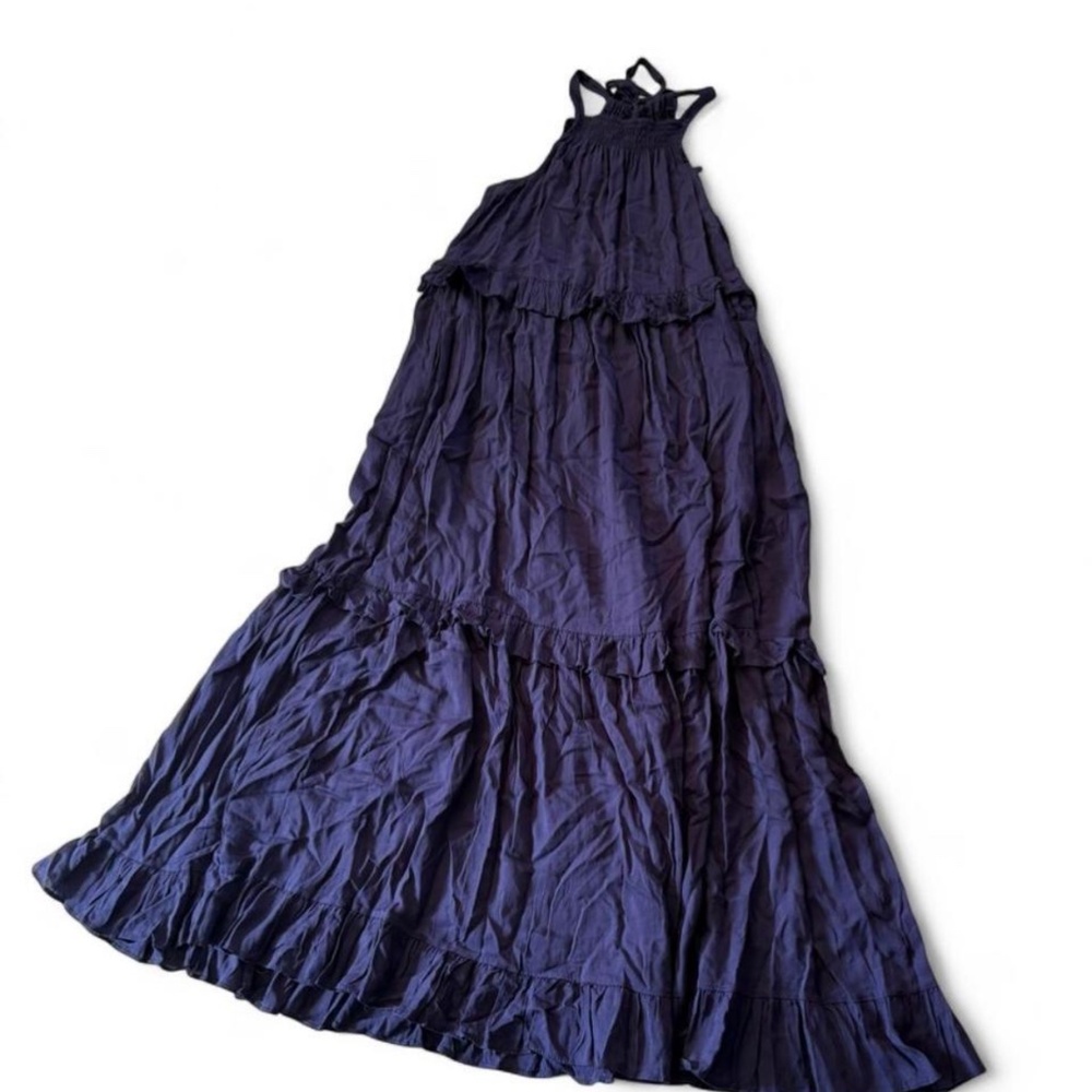NWTGS Deep Purple Tiered Halter Maxi Dress‎ Sz Medium